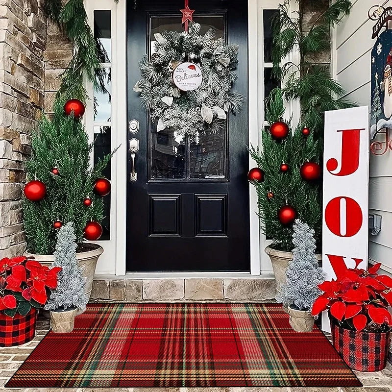 Entry Mat Festive Plaid Non-Slip Backing