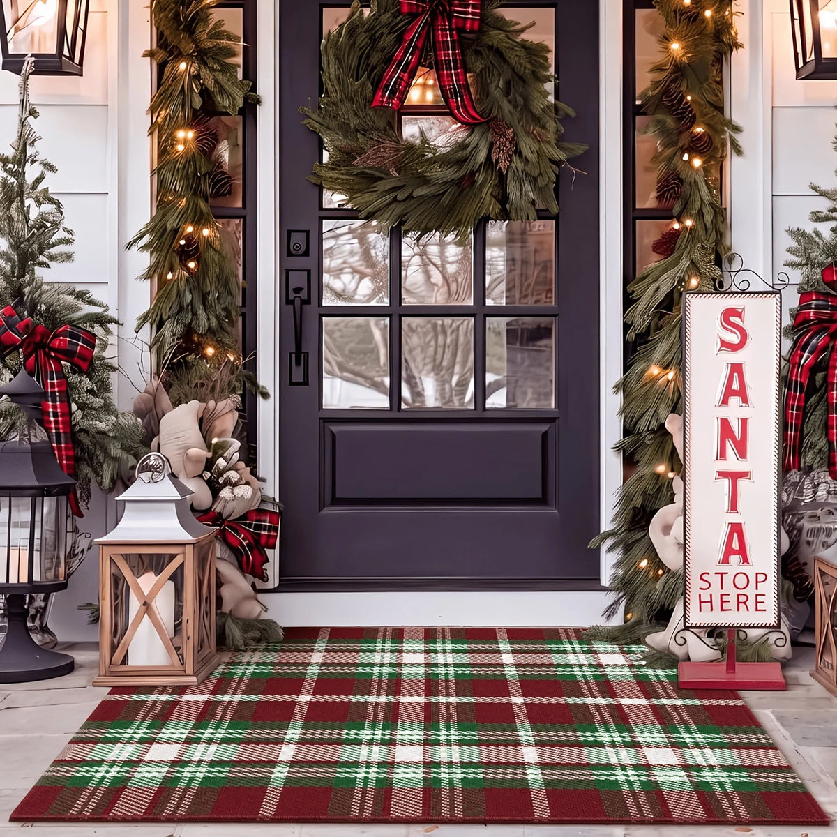Entry Mat Festive Plaid Non-Slip Backing
