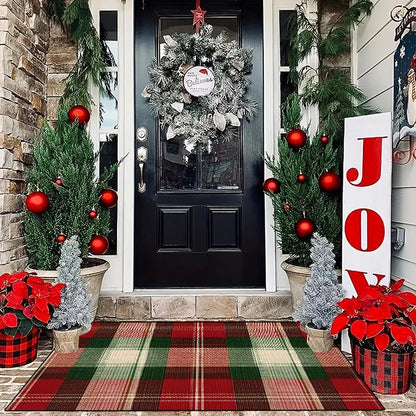 Entry Mat Festive Plaid Non-Slip Backing