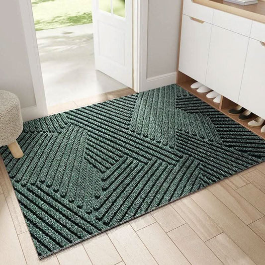 Entryway Doormat Textured Geometric Stripe Non-Slip Backing
