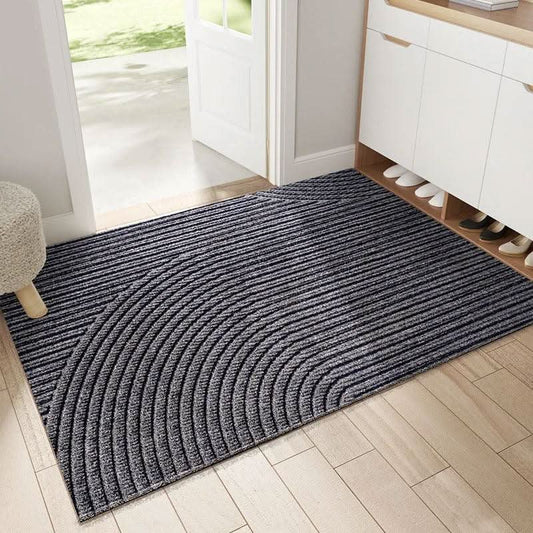 Entryway Doormat Textured Geometric Stripe Non-Slip Backing