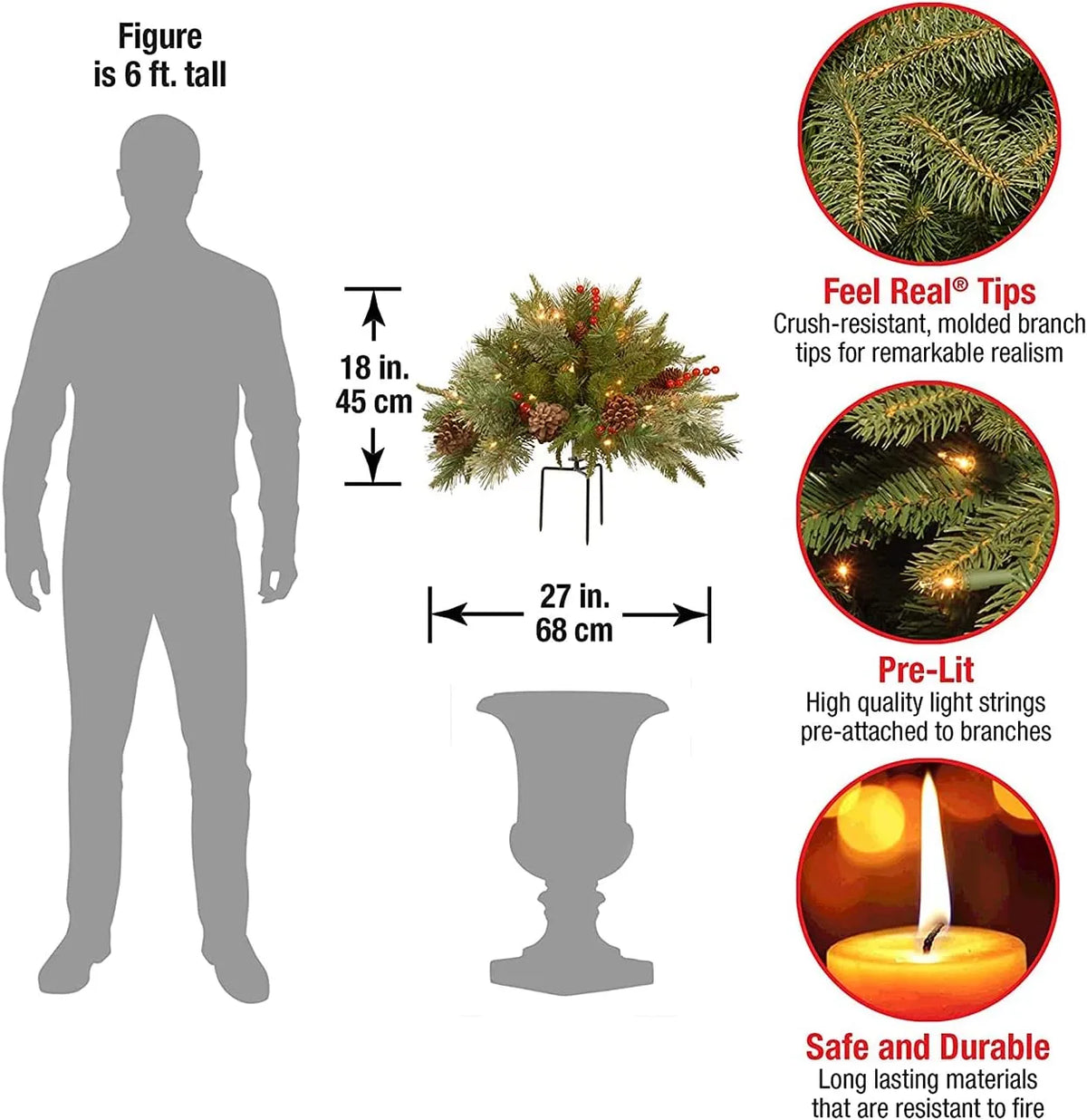 Evergreen Urn Filler Warm White LEDs Battery-Powered With Timer