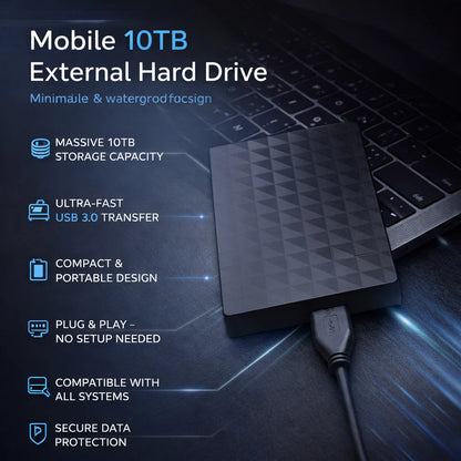 External Hard Drive 10TB USB 3.0 Compact Design