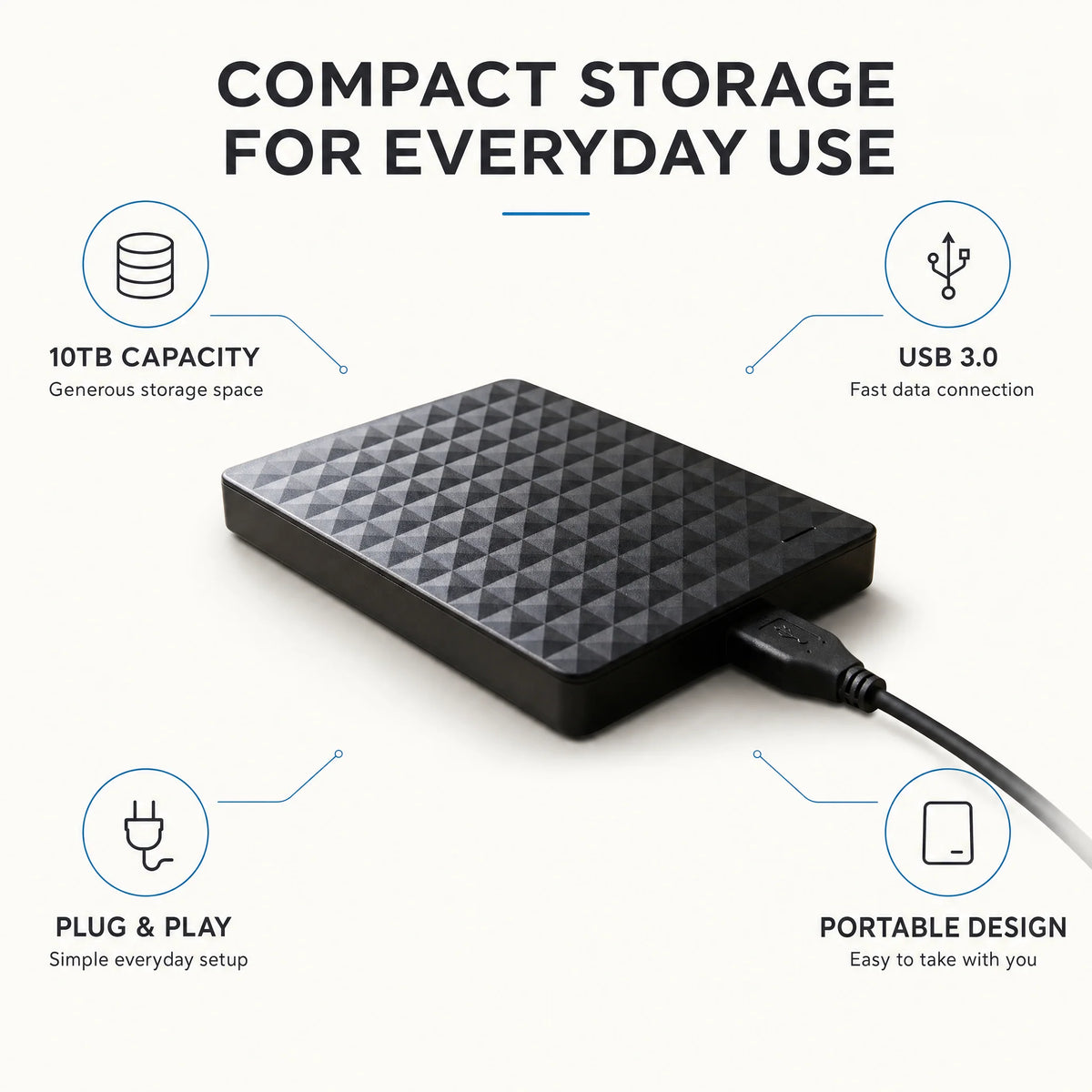 External Hard Drive 10TB USB 3.0 Compact Design