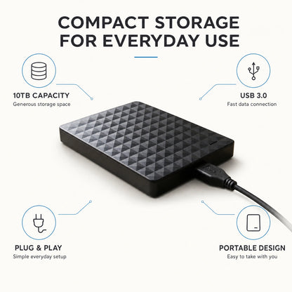 External Hard Drive 10TB USB 3.0 Compact Design