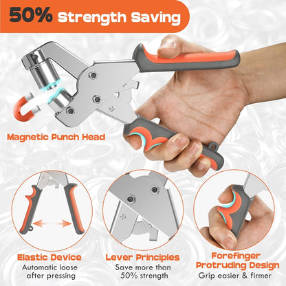 Eyelet Pliers Double-Lever Magnetic Punch & Non-Slip Handle