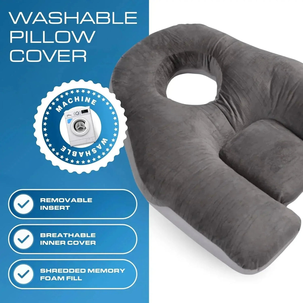 Face-Down Pillow Shredded Memory Foam Face Opening Reversible Cover