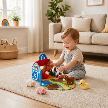 Farm Animal Plush Playset Portable Playhouse and Educational Play