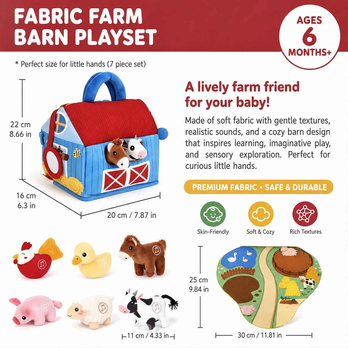 Farm Animal Plush Playset Portable Playhouse and Educational Play