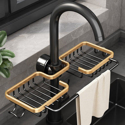 Faucet Sink Organizer Dual Baskets & Towel Bar