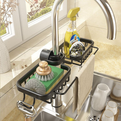 Faucet Sink Organizer Dual Baskets & Towel Bar