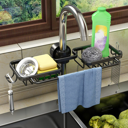 Faucet Sink Organizer Dual Baskets & Towel Bar