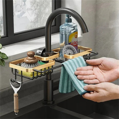Faucet Sink Organizer Dual Baskets & Towel Bar