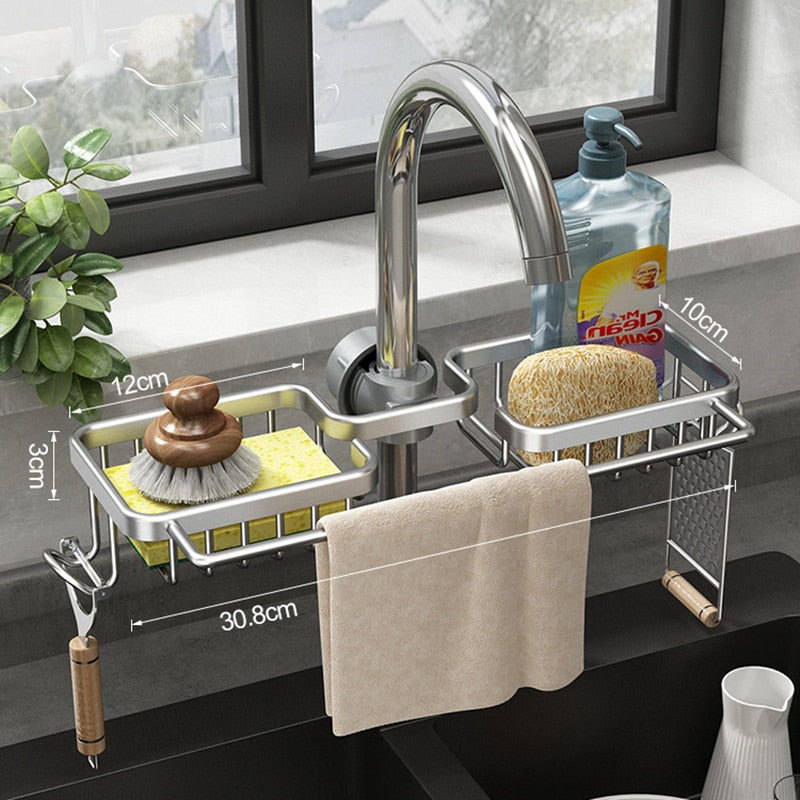 Faucet Sink Organizer Dual Baskets & Towel Bar