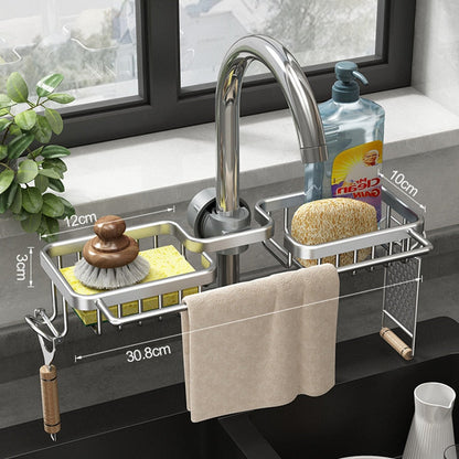 Faucet Sink Organizer Dual Baskets & Towel Bar