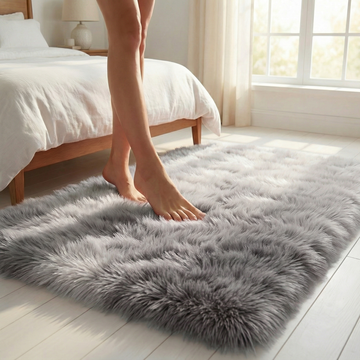 Faux Fur Rug 1.6 Inch Pile Non-Slip Machine Washable