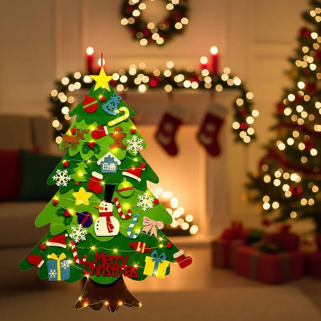 Felt Christmas Tree Wall Decor With LED Lights