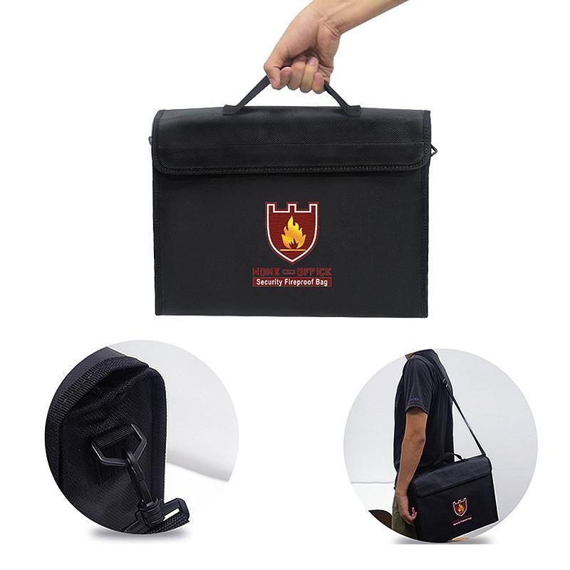 Fireproof Document Bag Heat-Resistant 1,999°F Water-Repellent & Detachable Strap
