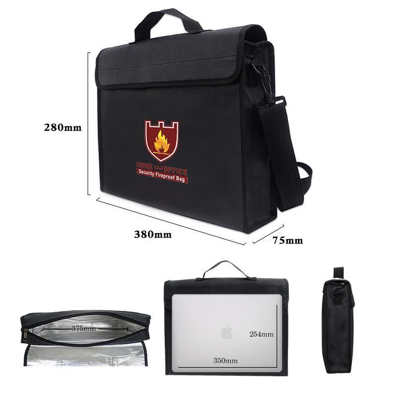Fireproof Document Bag Heat-Resistant 1,999°F Water-Repellent & Detachable Strap