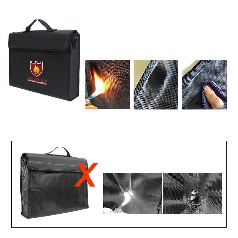 Fireproof Document Bag Heat-Resistant 1,999°F Water-Repellent & Detachable Strap