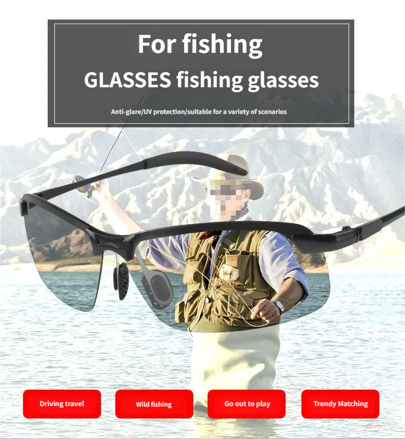 Fishing Sunglasses Polarized Adaptive Tint & Lightweight Wrap Frame