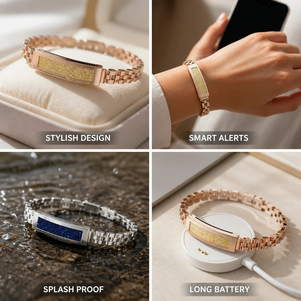 Fitness Tracker Bracelet Screenless Stainless Steel 5-Day Battery Life