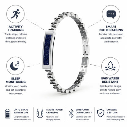 Fitness Tracker Bracelet Screenless Stainless Steel 5-Day Battery Life