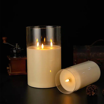 Flameless LED Candle Three Flickering Flames Paraffin Wax Finish