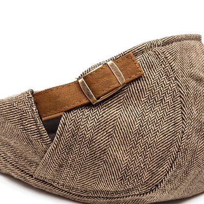 Flat Cap Herringbone Cotton Blend Adjustable Strap
