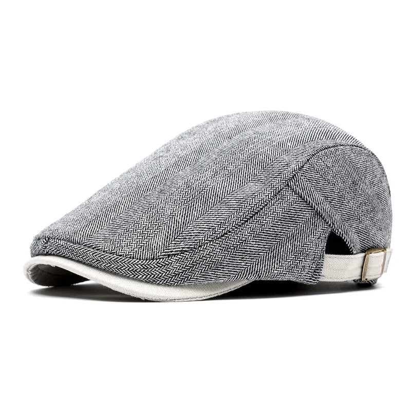 Flat Cap Herringbone Cotton Blend Adjustable Strap