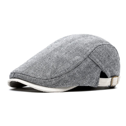 Flat Cap Herringbone Cotton Blend Adjustable Strap