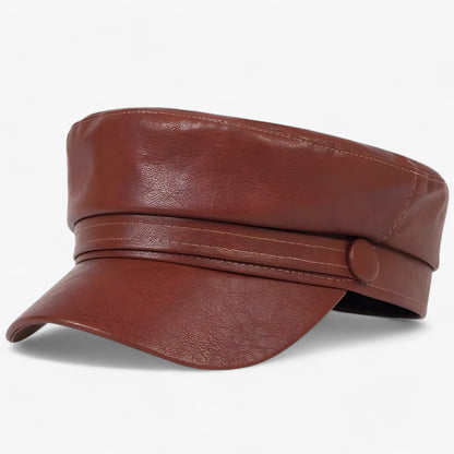 Flat Cap Octagonal PU Leather Adjustable Soft Lined