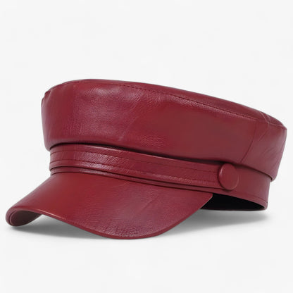 Flat Cap Octagonal PU Leather Adjustable Soft Lined