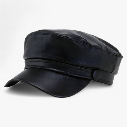 Flat Cap Octagonal PU Leather Adjustable Soft Lined
