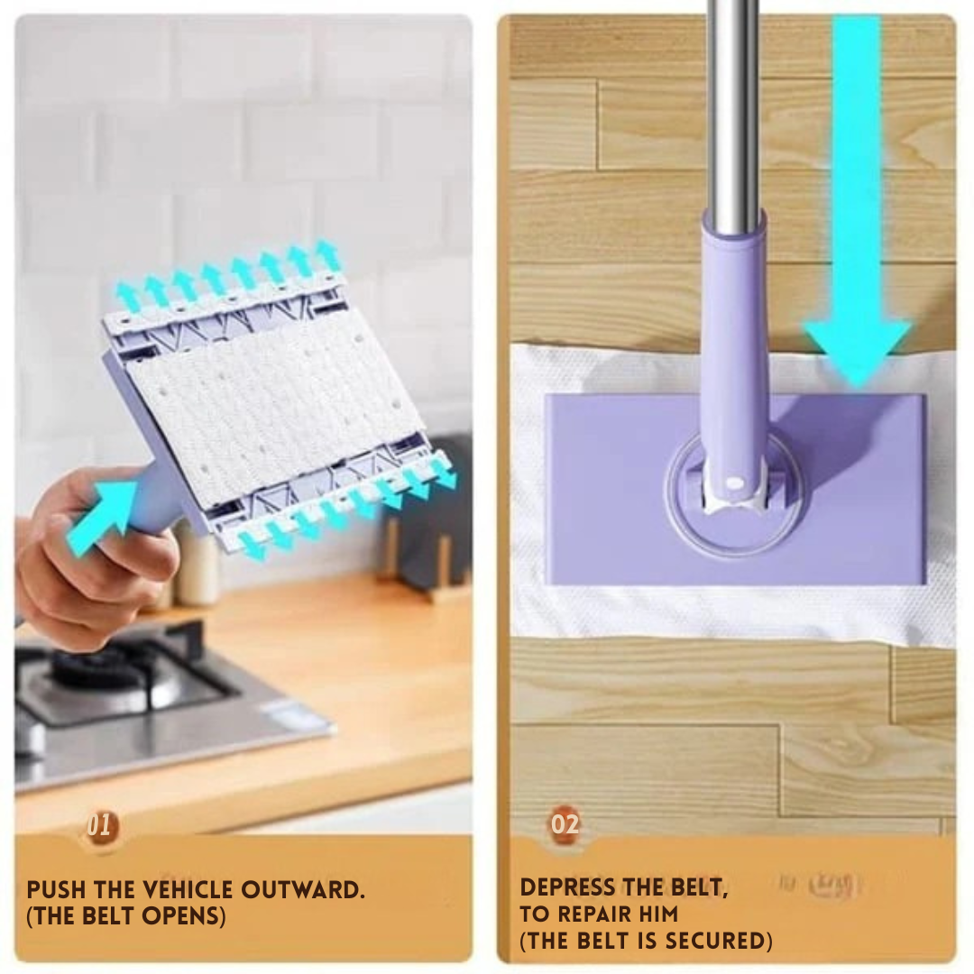 Flat Mop 360° Swivel Touch-Free Pad Change