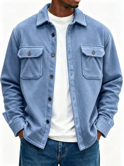 Fleece Overshirt Soft Warmth Snap-Button Front Chest Pockets
