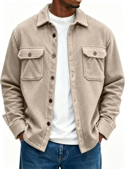 Fleece Overshirt Soft Warmth Snap-Button Front Chest Pockets