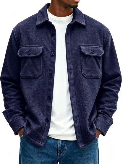 Fleece Overshirt Soft Warmth Snap-Button Front Chest Pockets