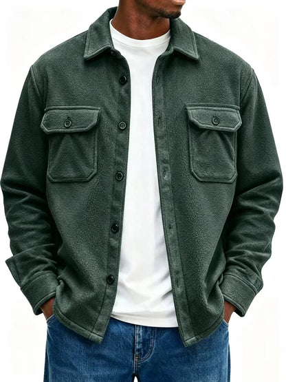Fleece Overshirt Soft Warmth Snap-Button Front Chest Pockets