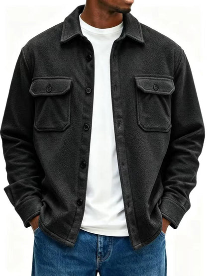 Fleece Overshirt Soft Warmth Snap-Button Front Chest Pockets