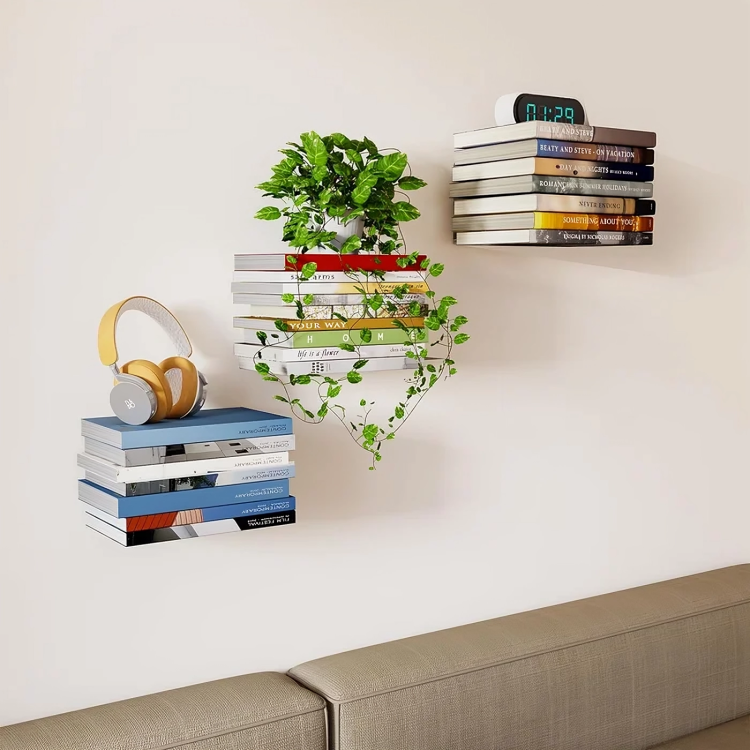 Floating Bookshelf Stainless Steel Supports Up To 15.4 lb