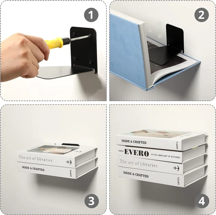 Floating Bookshelf Stainless Steel Supports Up To 15.4 lb