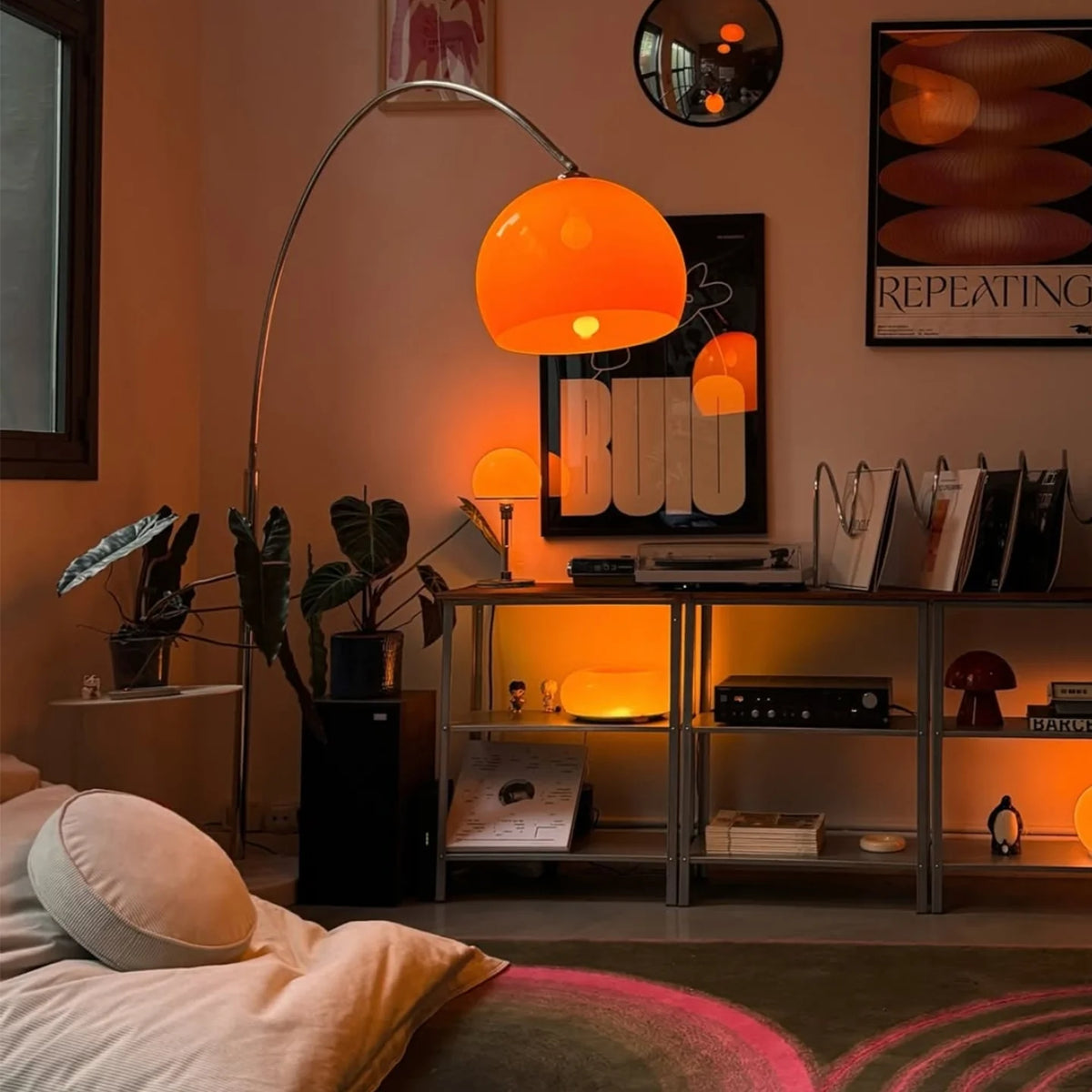 Floor Lamp Curved Adjustable Height Warm Ambient Light
