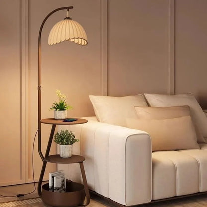 Floor Lamp With Two Wooden Shelves LED Compatible