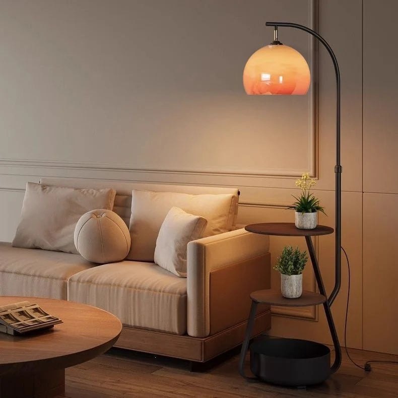 Floor Lamp With Two Wooden Shelves LED Compatible