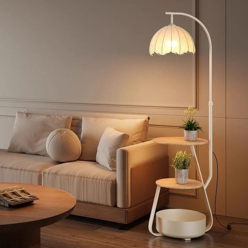 Floor Lamp With Two Wooden Shelves LED Compatible