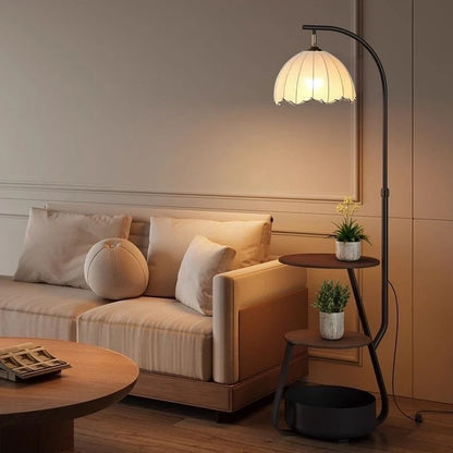 Floor Lamp With Two Wooden Shelves LED Compatible