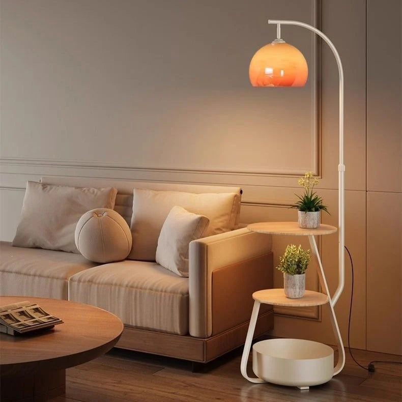 Floor Lamp With Two Wooden Shelves LED Compatible