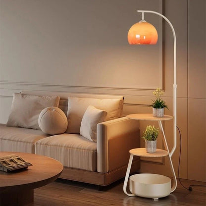 Floor Lamp With Two Wooden Shelves LED Compatible