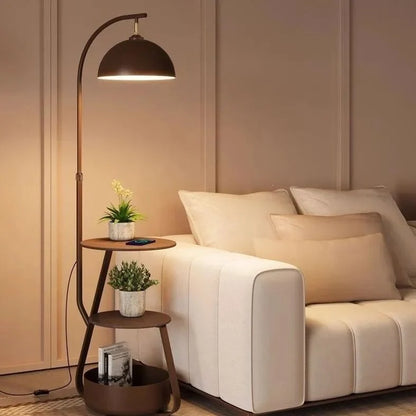 Floor Lamp With Two Wooden Shelves LED Compatible